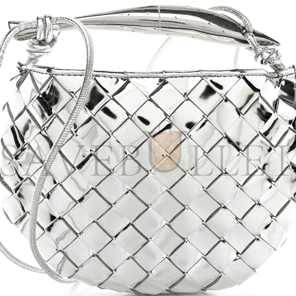 BOTTEGA VENETA MIRROR LAMINATED NAPPA INTRECCIATO MINI SARDINE BAG SILVER (20*15*3cm)