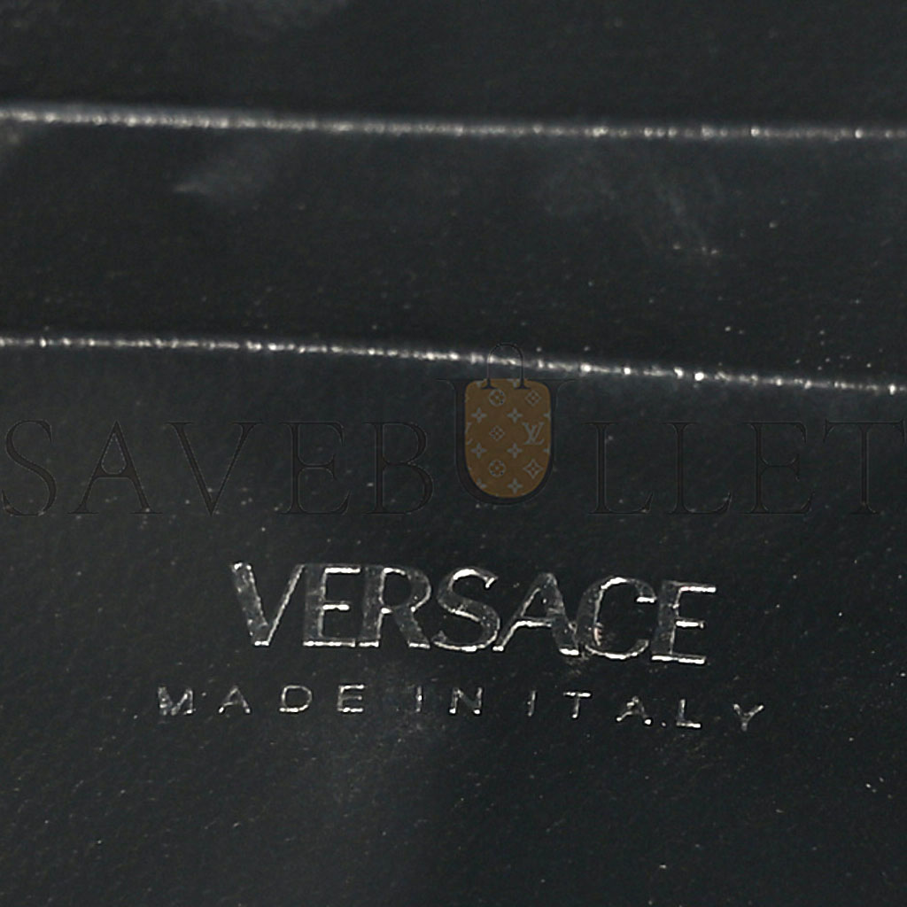 VERSACE GRAINED CALFSKIN SPIKED MICRO LA MEDUSA BAG BLACK  (17*14*6cm)