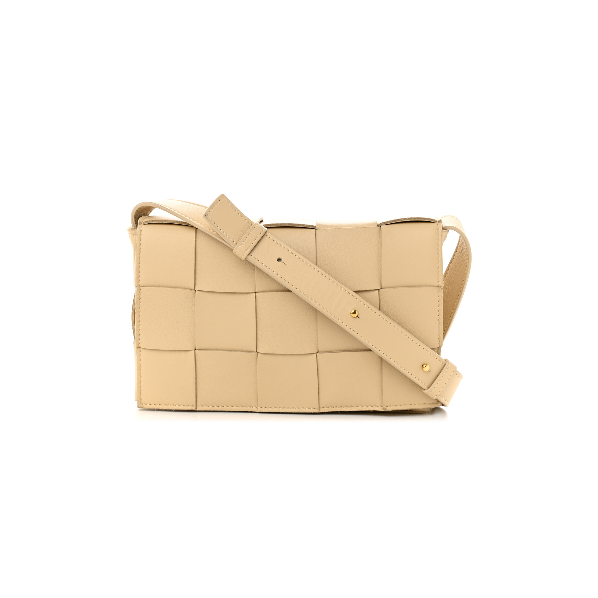 BOTTEGA VENETA LAMBSKIN MAXI INTRECCIATO CASSETTE CROSSBODY BAG ALMOND (23*15*5.5cm)