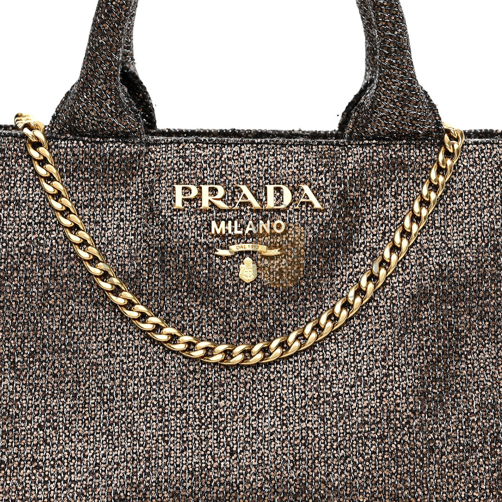 PRADA BROCCATO CHAIN TOTE CAFFÉ (22*15*14cm)