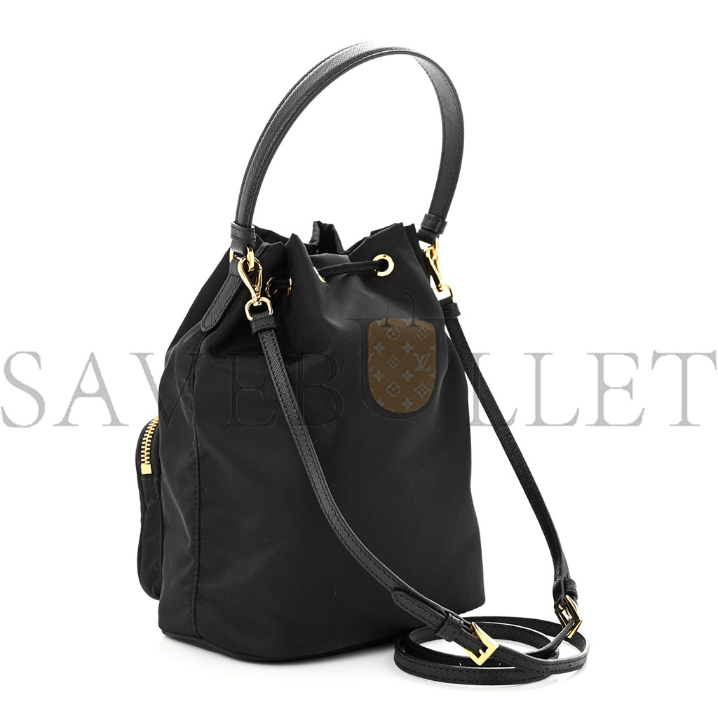 PRADA RE-NYLON DUET DRAWSTRING SHOULDER BAG BLACK (23*18*11cm)