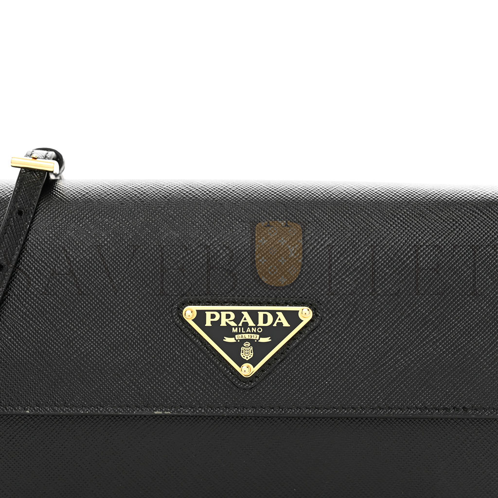 PRADA SAFFIANO WALLET WITH SHOULDER STRAP BLACK (21*14*4cm)