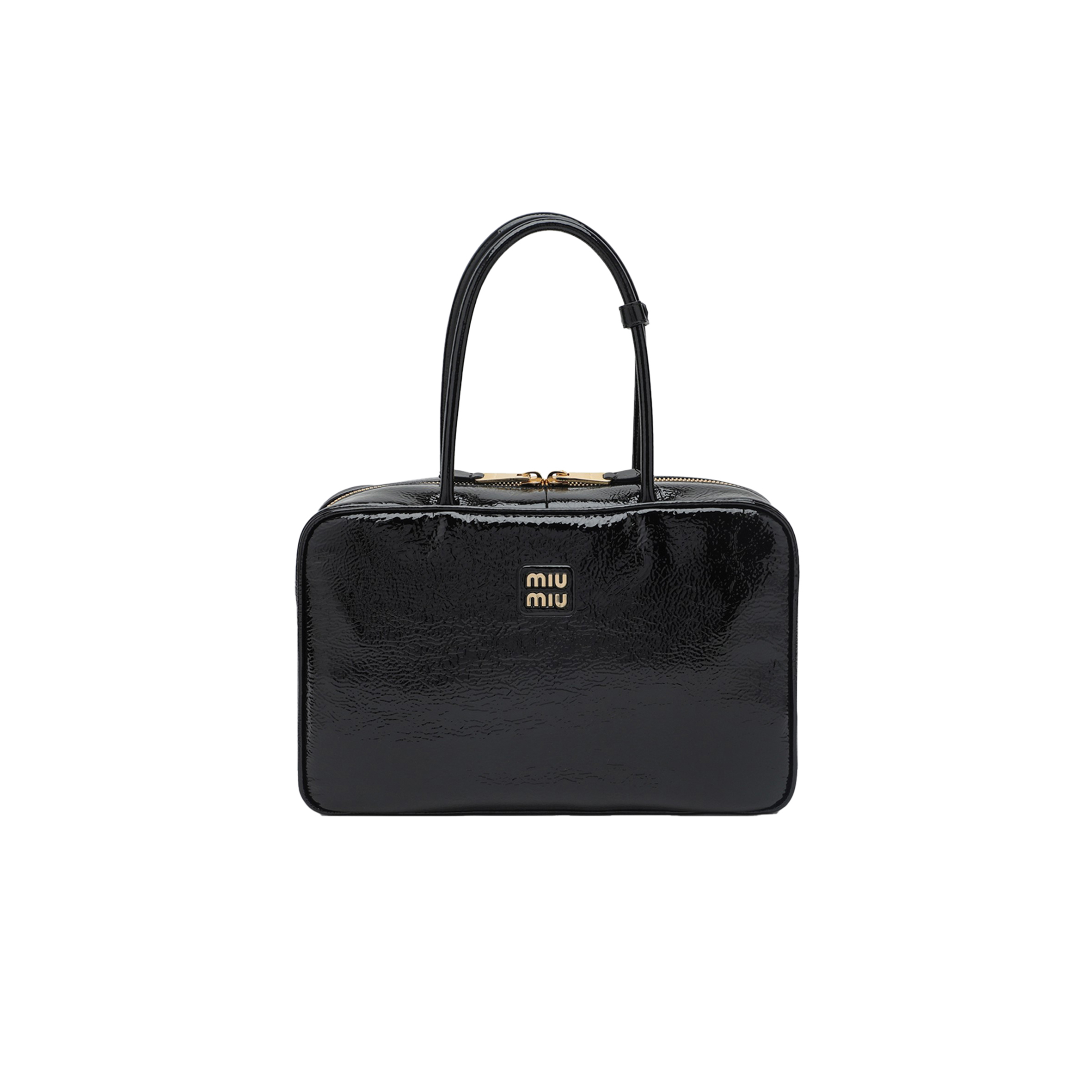 MIU MIU BLACK BEAU BAG IN NAPLAK PATENT LEATHER 5BB117 (34*23*10cm)