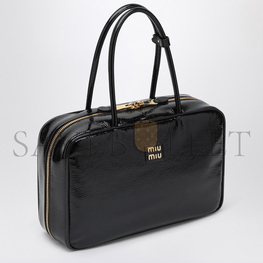 MIU MIU BLACK BEAU BAG IN NAPLAK PATENT LEATHER 5BB117 (34*23*10cm)