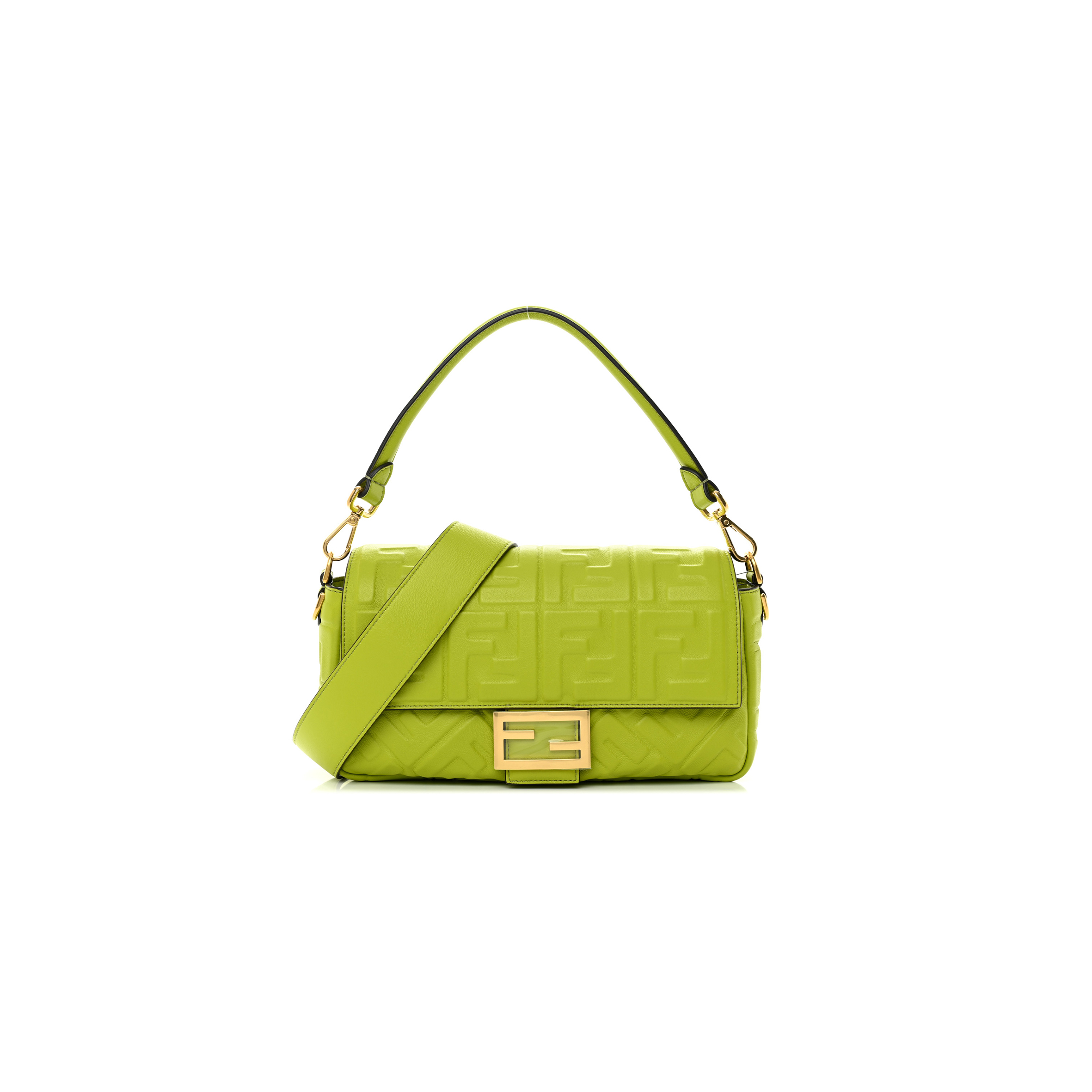 FENDI NAPPA FF 1974 EMBOSSED BAGUETTE WASABI (26*15*5cm)