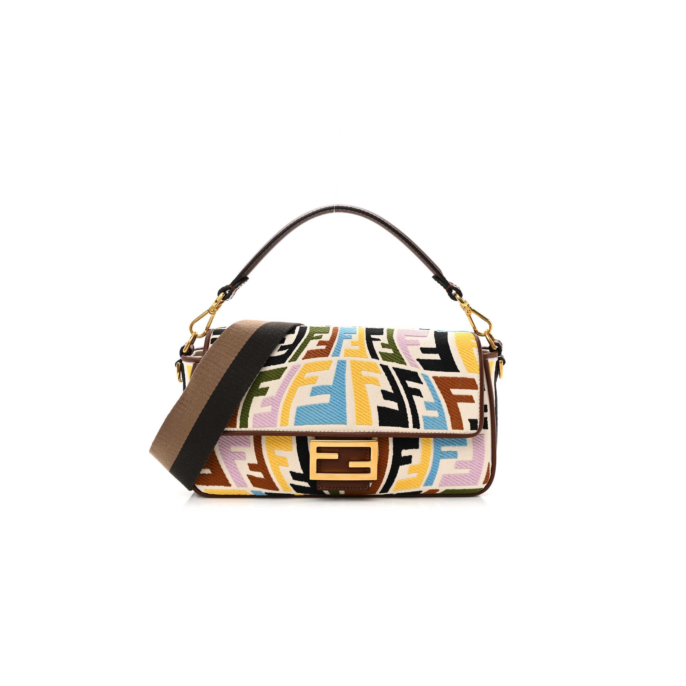 FENDI X SARA COLEMAN CANVAS VITELLO KING SETA FF FISH EYE EMBROIDERED BAGUETTE GREZZO MULTICOLOR GHIANDA (28*15*6cm)