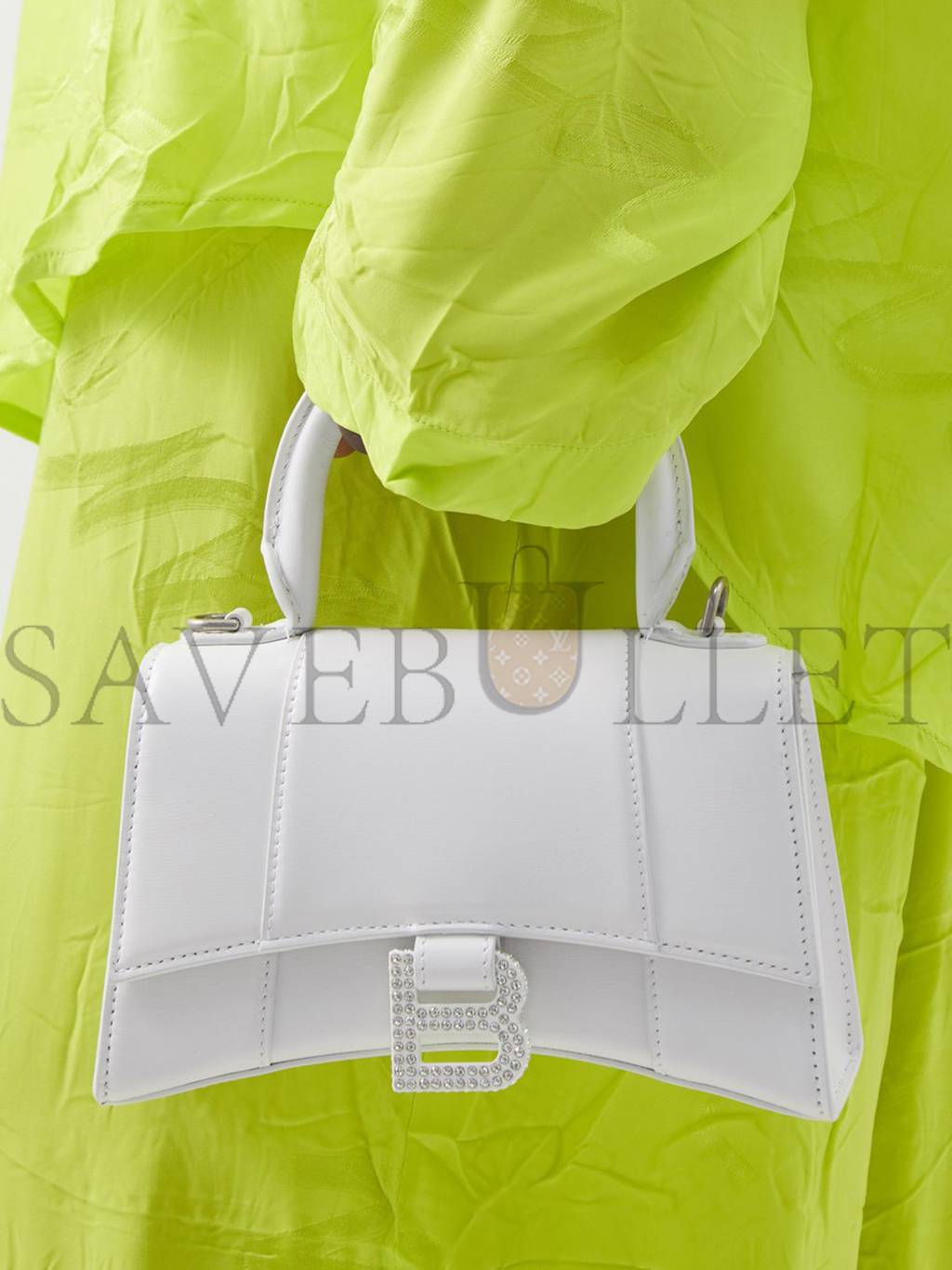 BALENCIAGA WHITE HOURGLASS XS CRYSTAL-LOGO LEATHER BAG MATCHESFASHION US (19*11.5*7.5cm)