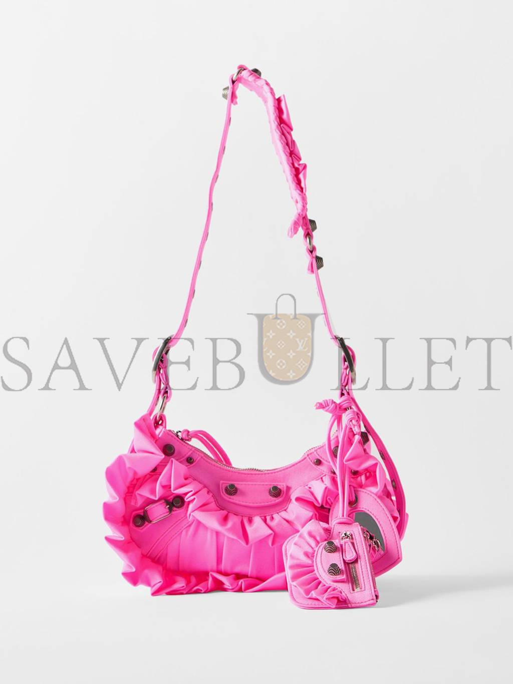 BALENCIAGA PINK LE CAGOLE XS RUFFLED SPANDEX SHOULDER BAG MATCHESFASHION US (25*15.2*6cm)