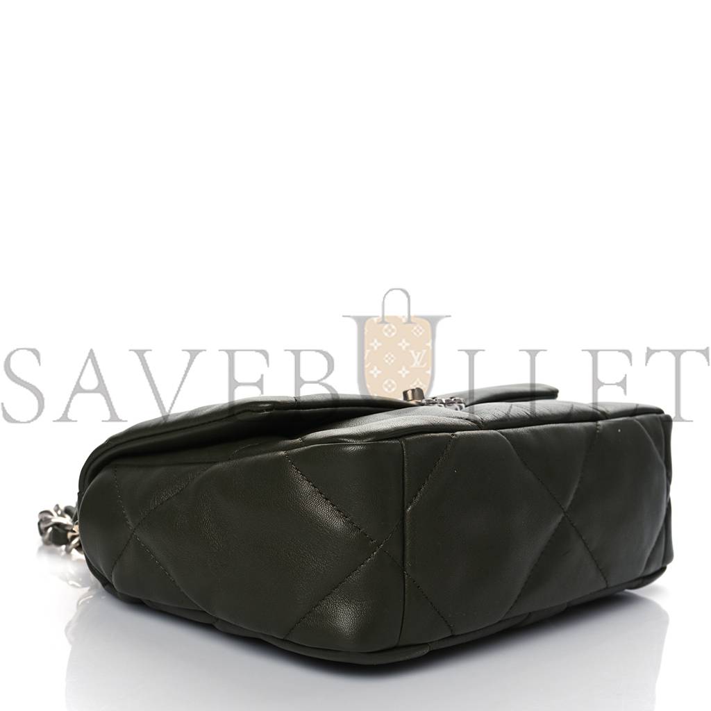 CHANEL LAMBSKIN QUILTED MEDIUM CHANEL 19 FLAP KHAKI SILVER HARDWARE (25*17*8cm)