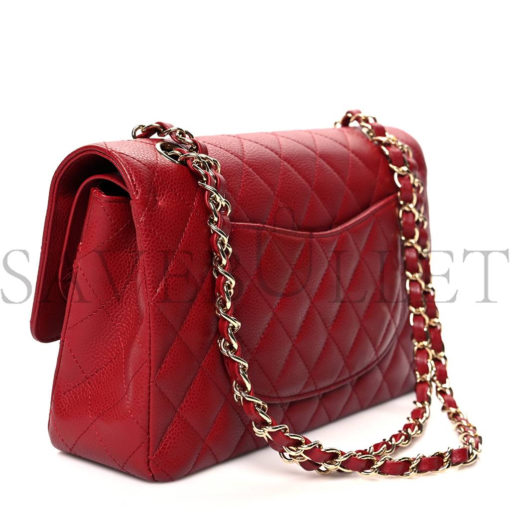 CHANEL CAVIAR QUILTED MEDIUM DOUBLE FLAP DARK RED GOLD HARDWARE (25*15*6cm)