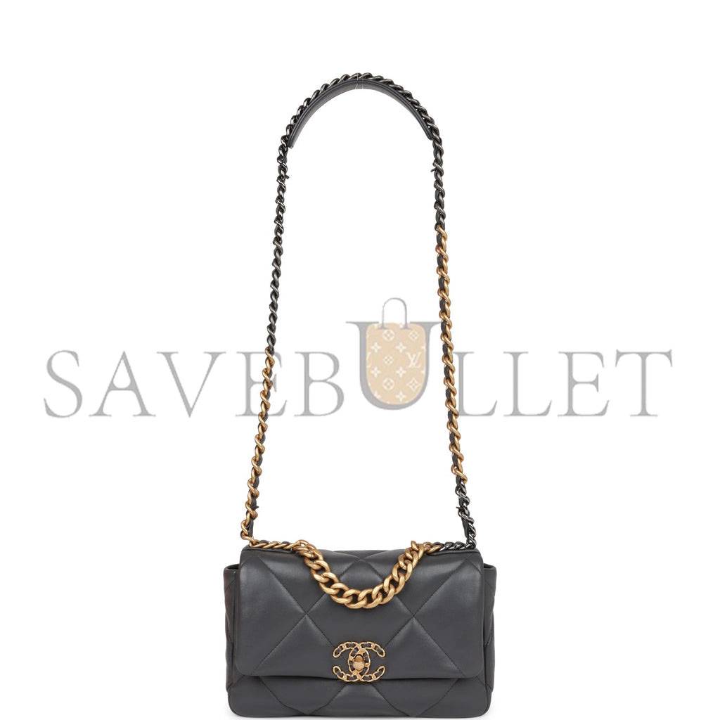 CHANEL MEDIUM 19 FLAP BAG GREY CALFSKIN MIXED HARDWARE (25*16*9cm)