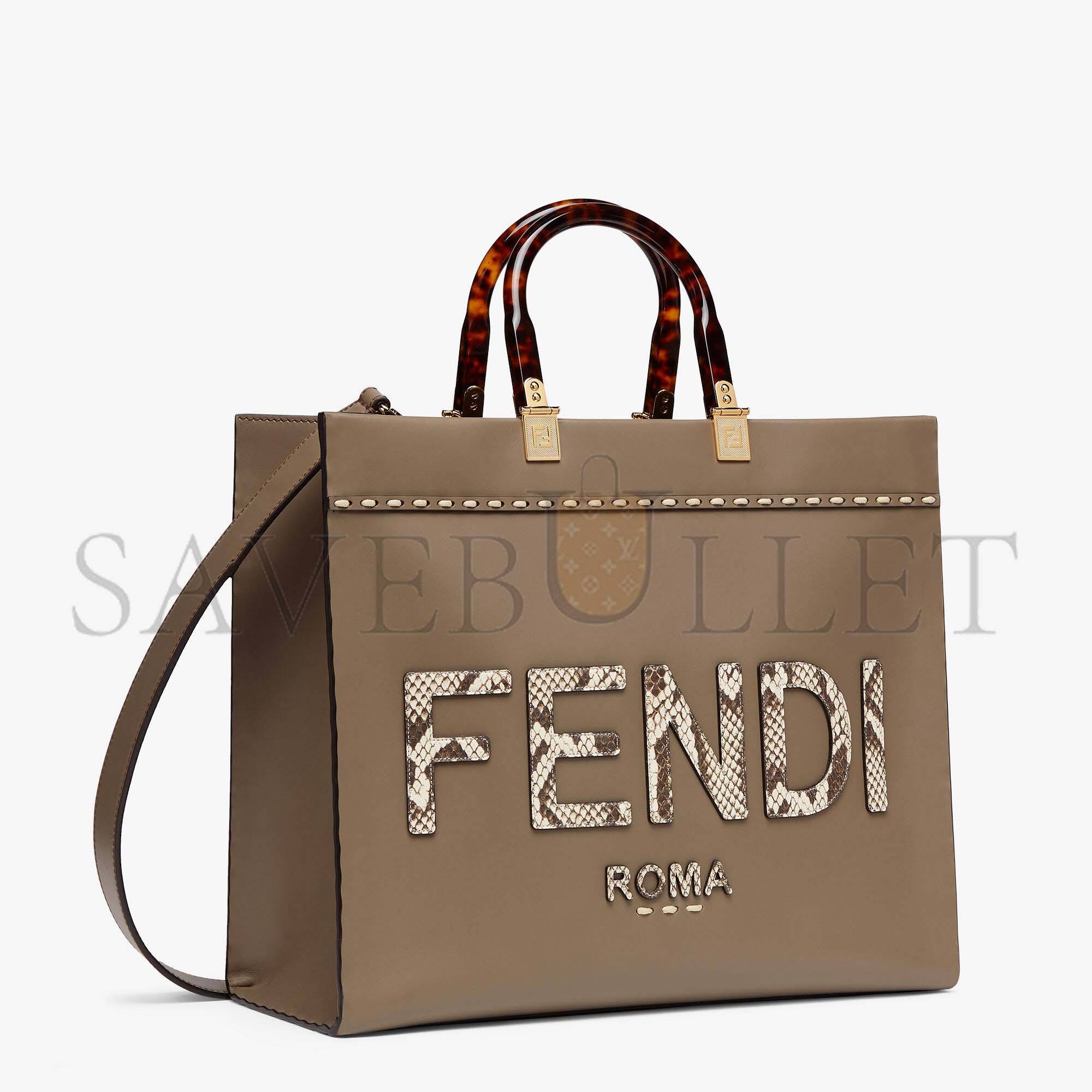 FENDI SUNSHINE MEDIUM - GRAY LEATHER AND ELAPHE SHOPPER 8BH386AHN5F1FEN (35*31*17cm)