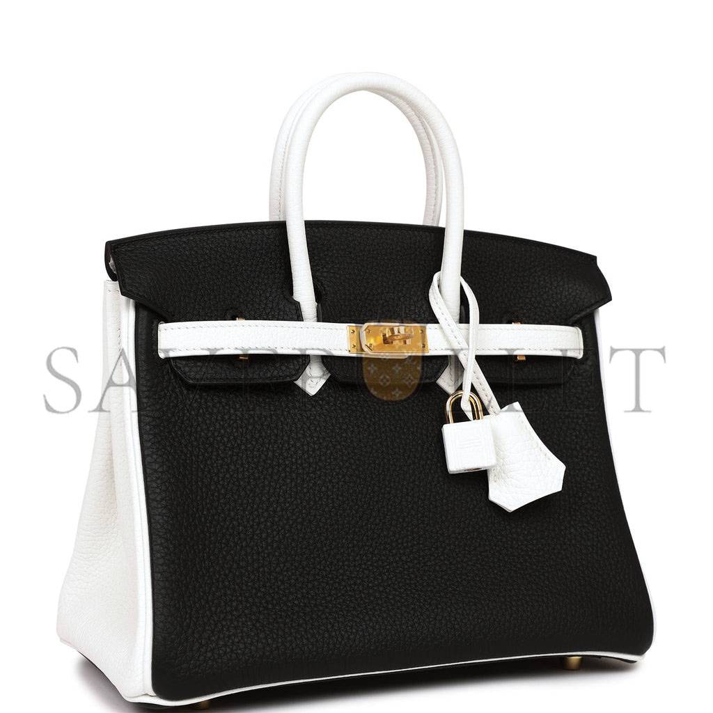 HERMES SPECIAL ORDER (HSS) BIRKIN 25 BLACK AND WHITE CLEMENCE GOLD HARDWARE (25cm)