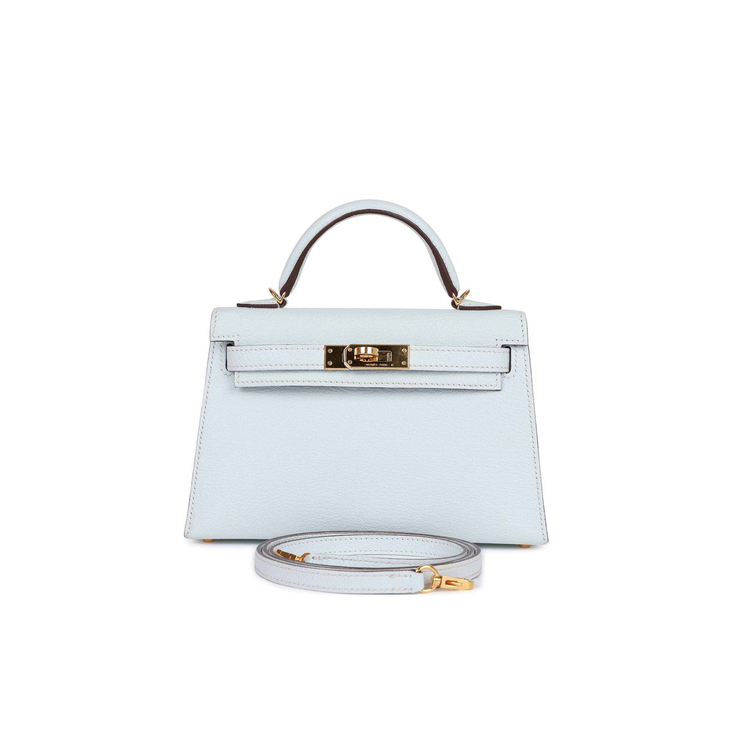 HERMES MINI HERMES KELLY SELLIER 20 BLEU BRUME CHEVRE GOLD HARDWARE (19*12*5.5cm)