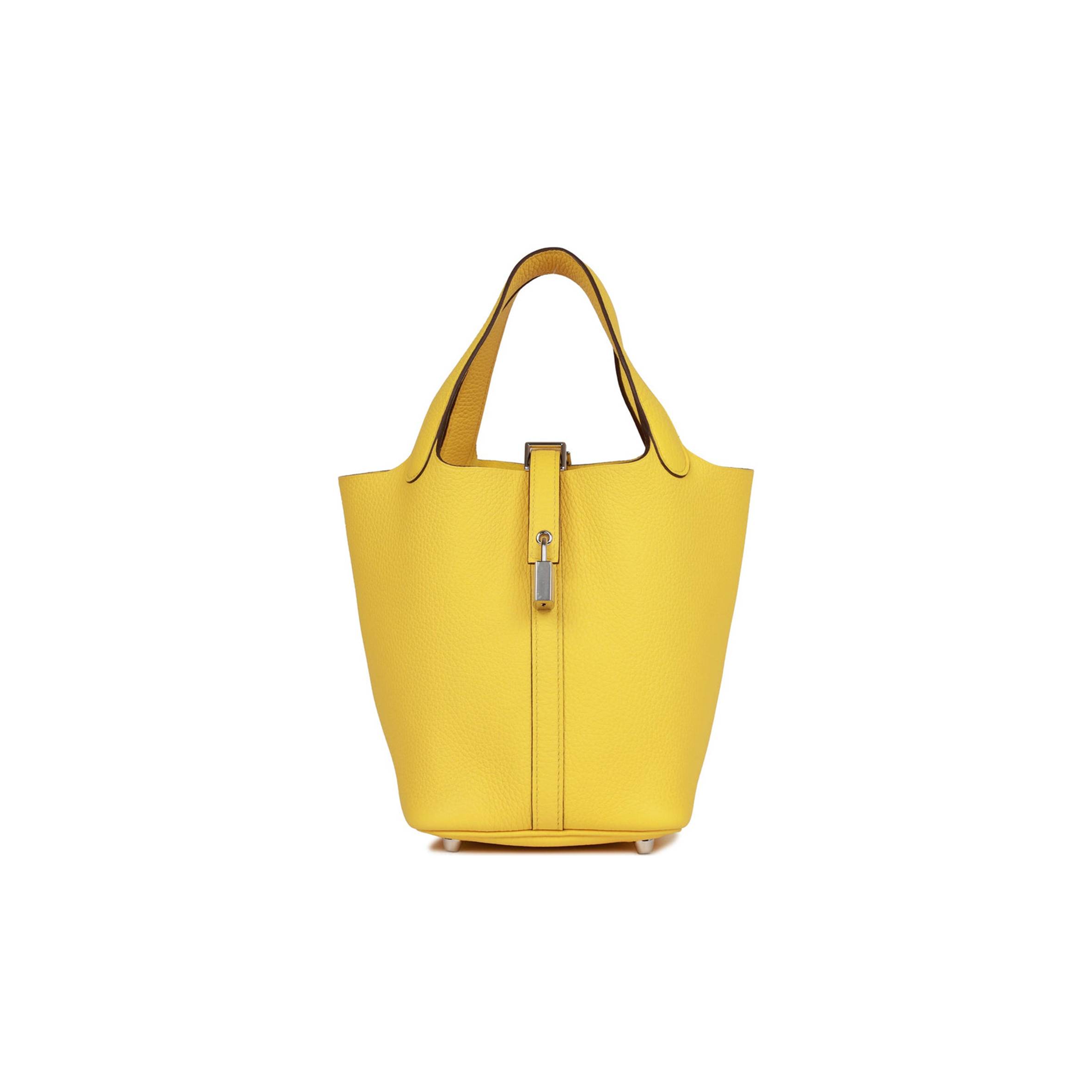 HERMES PICOTIN LOCK 18 JAUNE DE NAPLES CLEMENCE PALLADIUM HARDWARE (18*13*18cm)