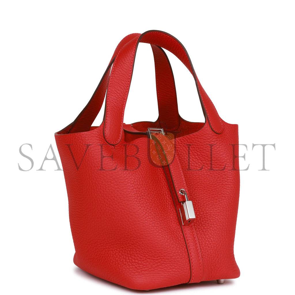 HERMES PICOTIN LOCK 18 VERMILLION CLEMENCE PALLADIUM HARDWARE (18*13*18cm)