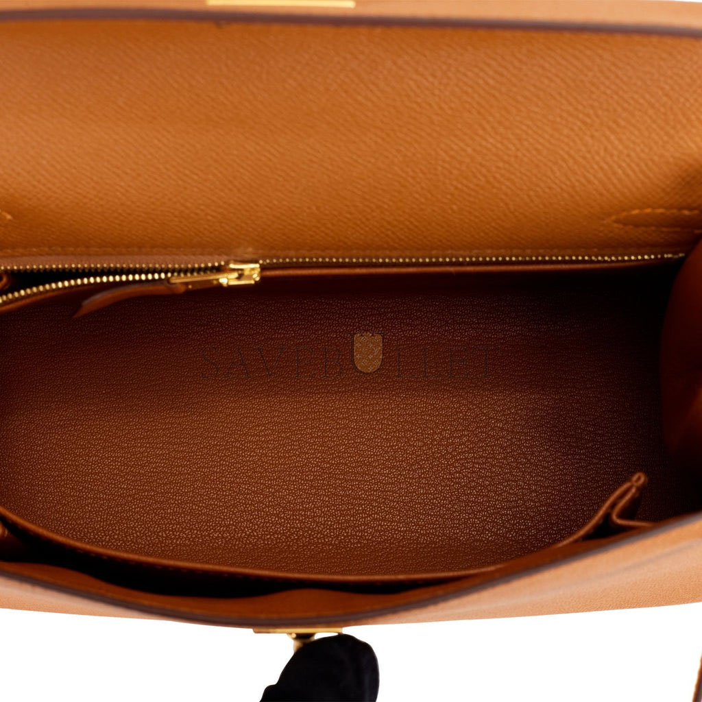 HERMES SPECIAL ORDER (HSS) KELLY SELLIER 25 GOLD AND APRICOT EPSOM GOLD HARDWARE HANDMADE (25*17*7cm)