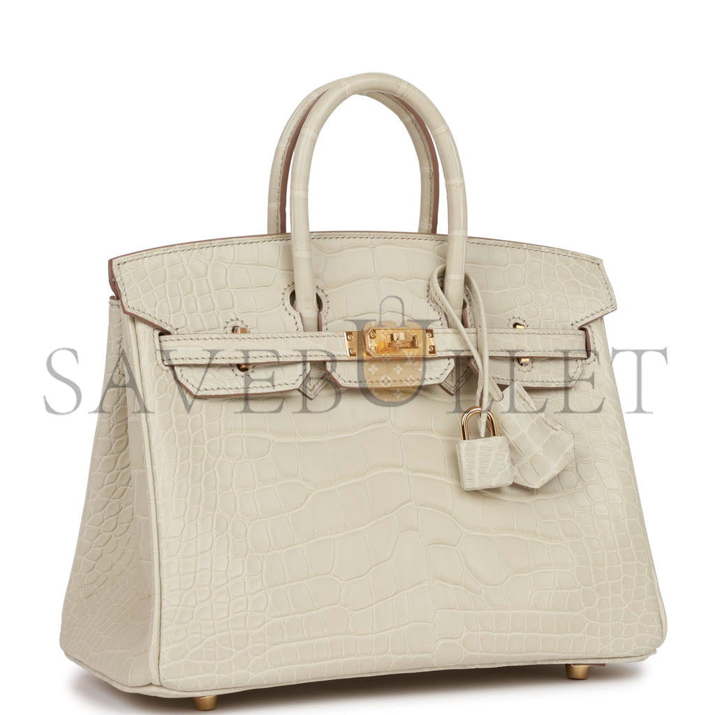 HERMES BIRKIN 25 BETON MATTE ALLIGATOR GOLD HARDWARE HANDMADE (25*19*12cm)