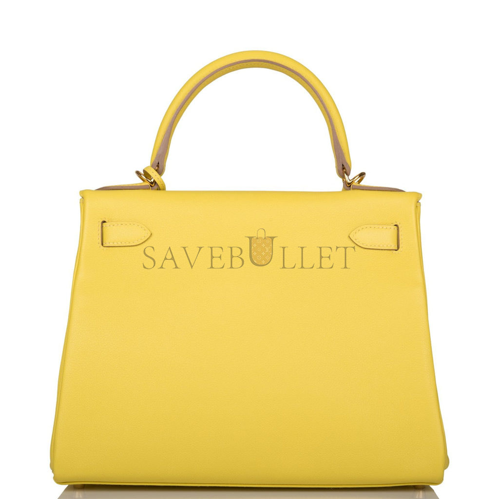 HERMES KELLY RETOURNE 28 LIME EVERCOLOR GOLD HARDWARE  (28*22*10cm)