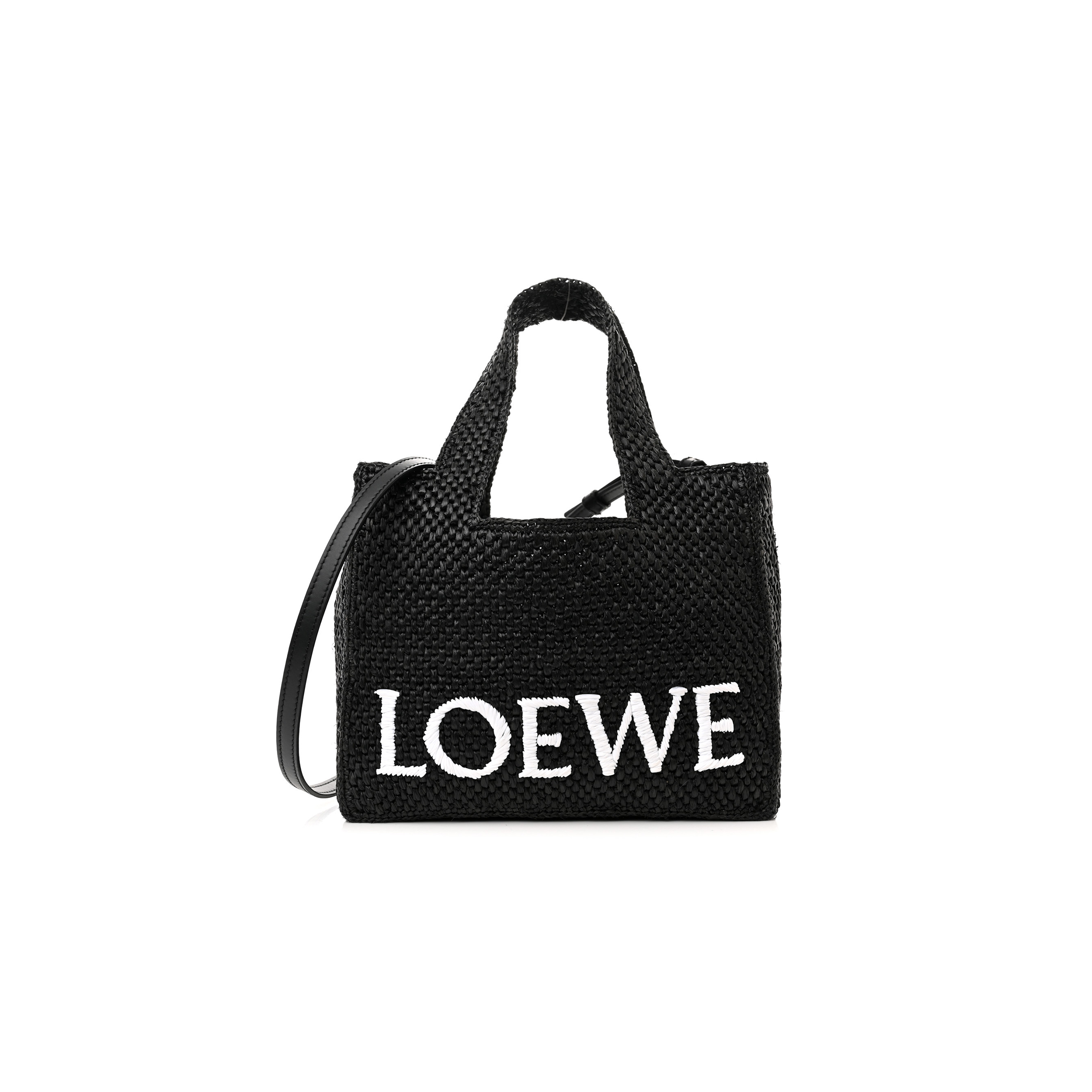 LOEWE RAFFIA SMALL PAULA IBIZA LOGO TOTE BLACK WHITE (23*19*10cm)