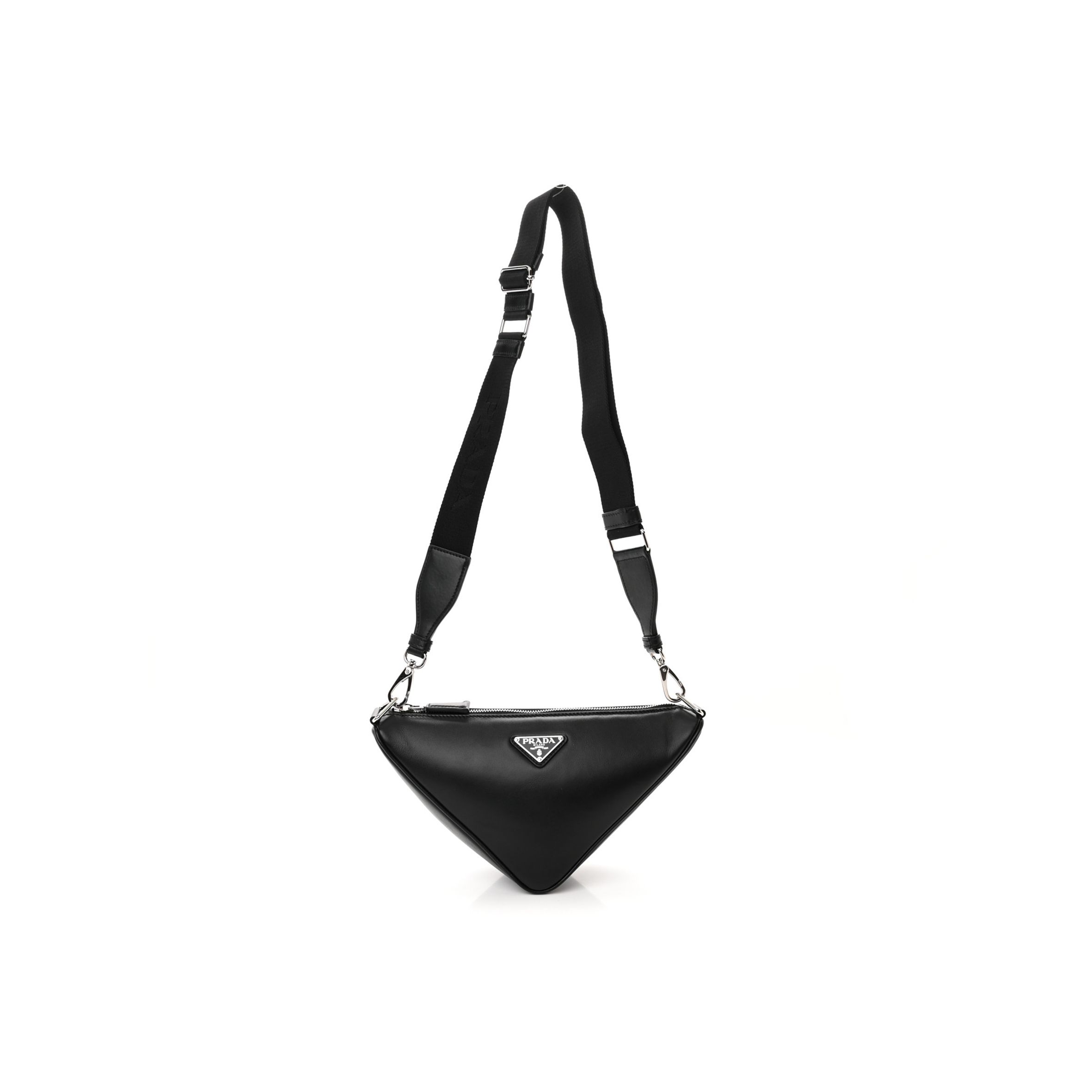 PRADA SOFTY CALFSKIN TRIANGLE SHOULDER BAG BLACK (28*16*10cm)