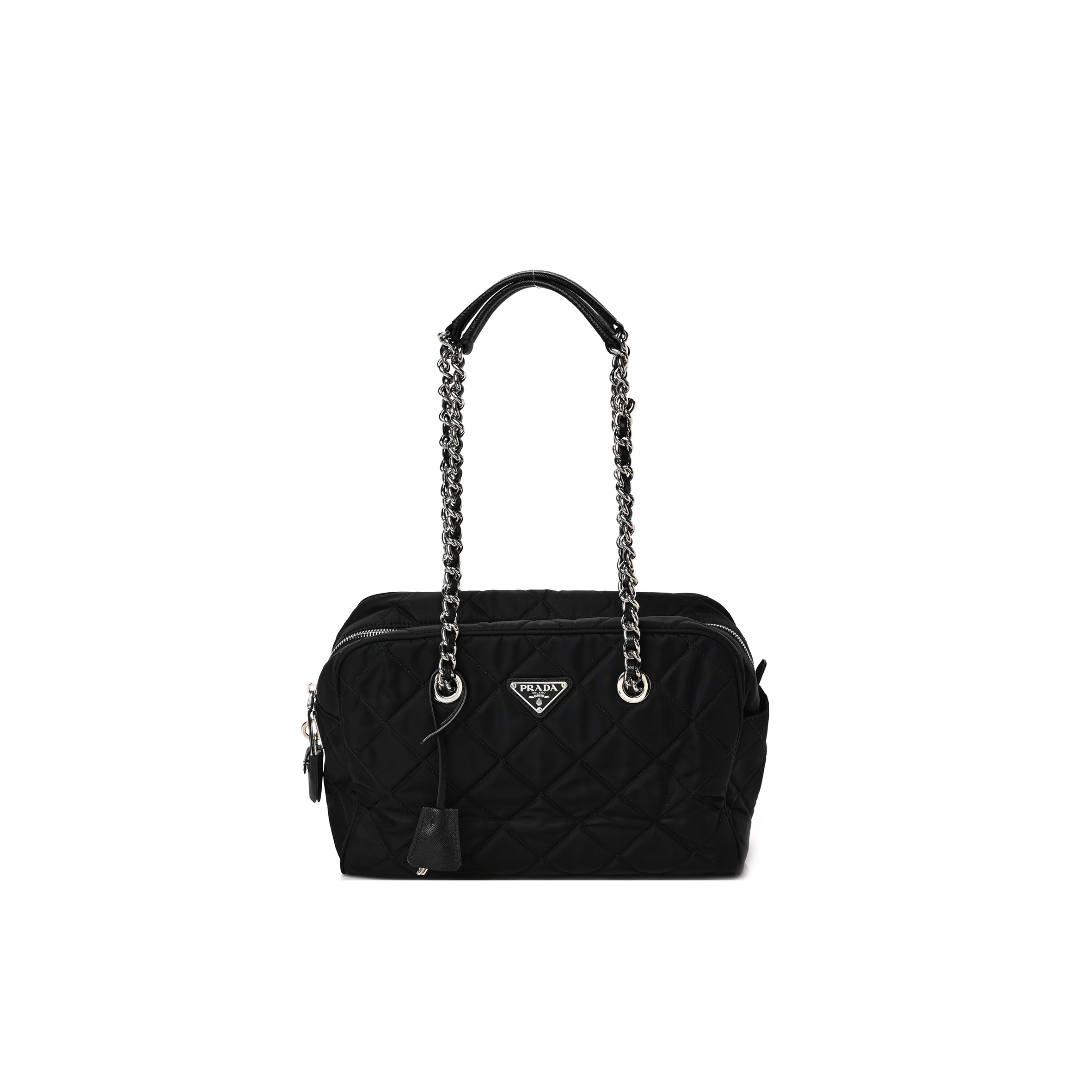 PRADA NYLON TESSUTO IMPUNTU QUILTED SHOULDER BAG BLACK (30*21*11cm)