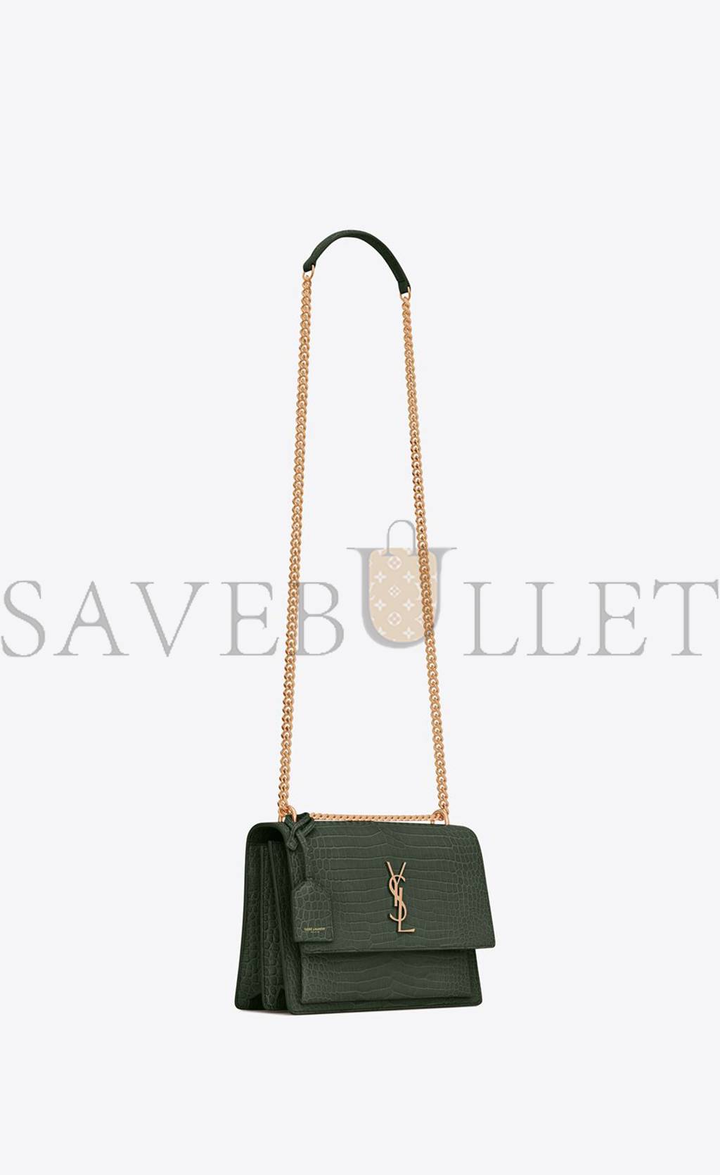 YSL SUNSET MEDIUM CHAIN BAG IN CROCODILE-EMBOSSED SHINY LEATHER 442906DND0J3144 (22*16*6.5cm)