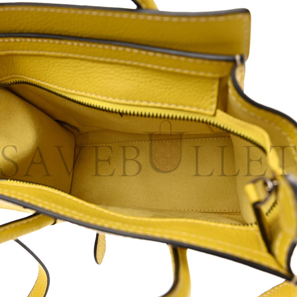 CELINE DRUMMED CALFSKIN NANO LUGGAGE CITRON (20*19*10cm)