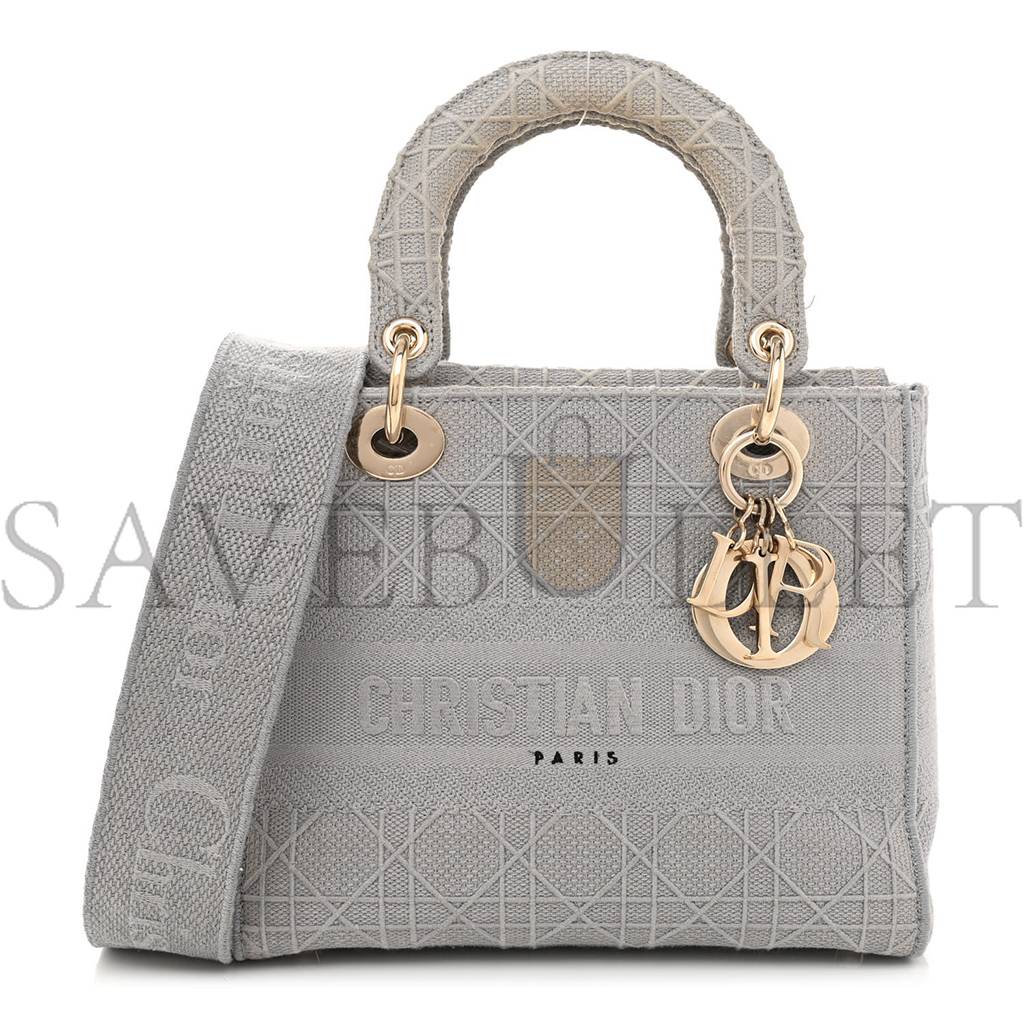 DIOR CANVAS EMBROIDERED CANNAGE MEDIUM LADY D-LITE GRAY (23*20*11.4cm)