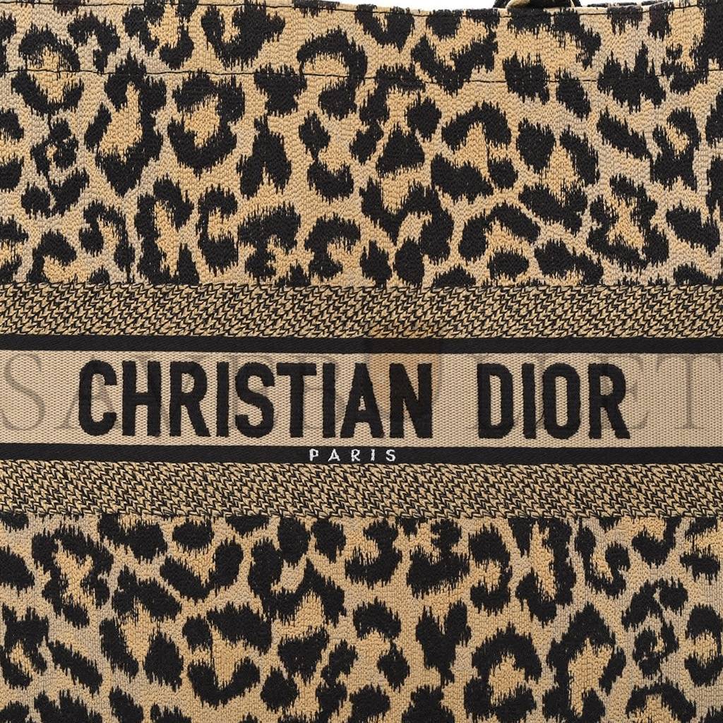 DIOR CANVAS MIZZA EMBROIDERED LARGE LEOPARD BOOK TOTE BEIGE (42*33*15.2cm)