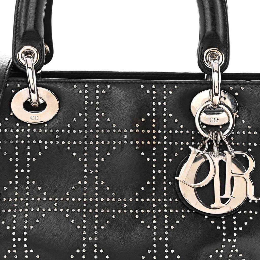 DIOR LAMBSKIN STUDDED CANNAGE MEDIUM LADY DIOR BLACK (23*20*12.7cm)