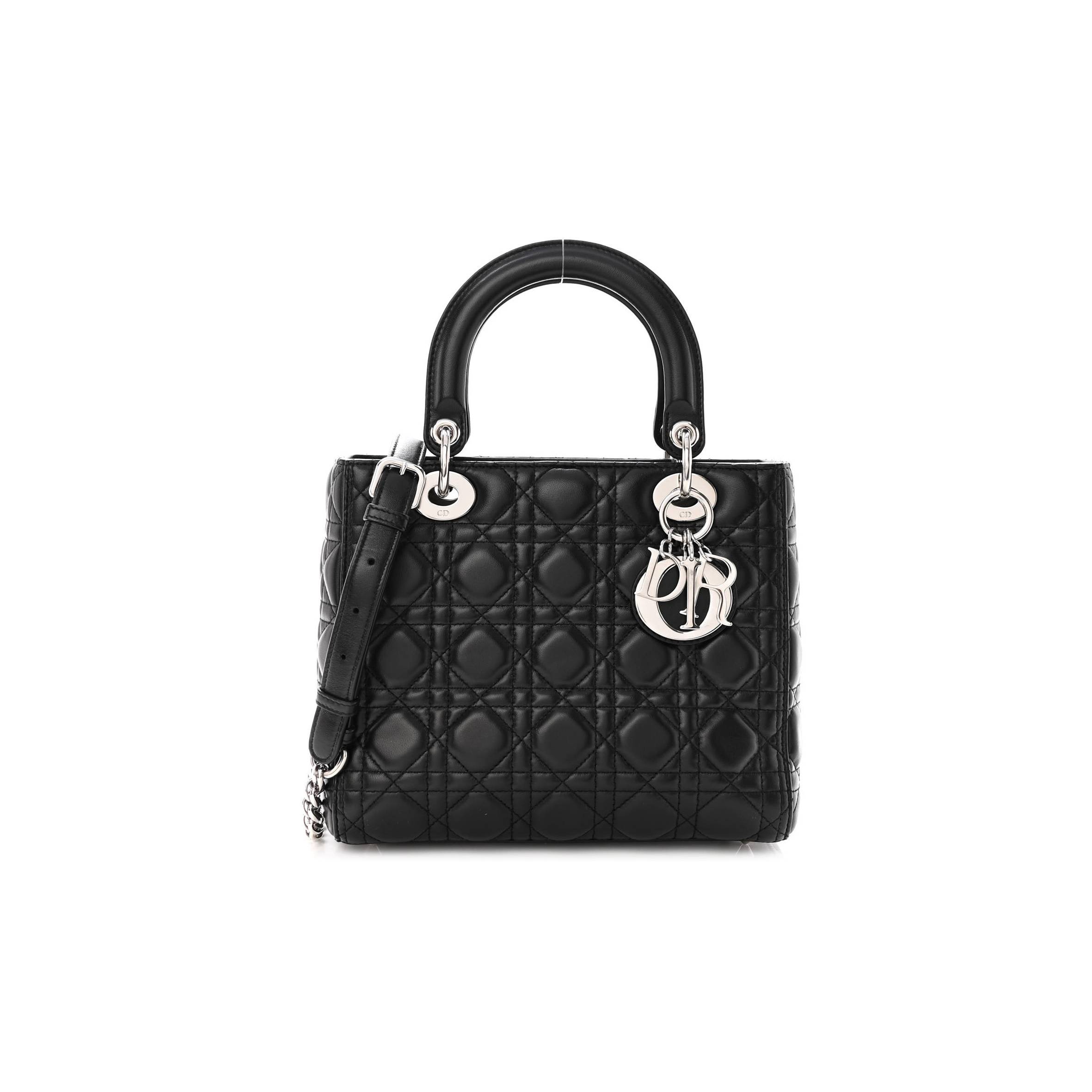 DIOR LAMBSKIN CANNAGE MEDIUM LADY DIOR BLACK (24*20*12.7cm)