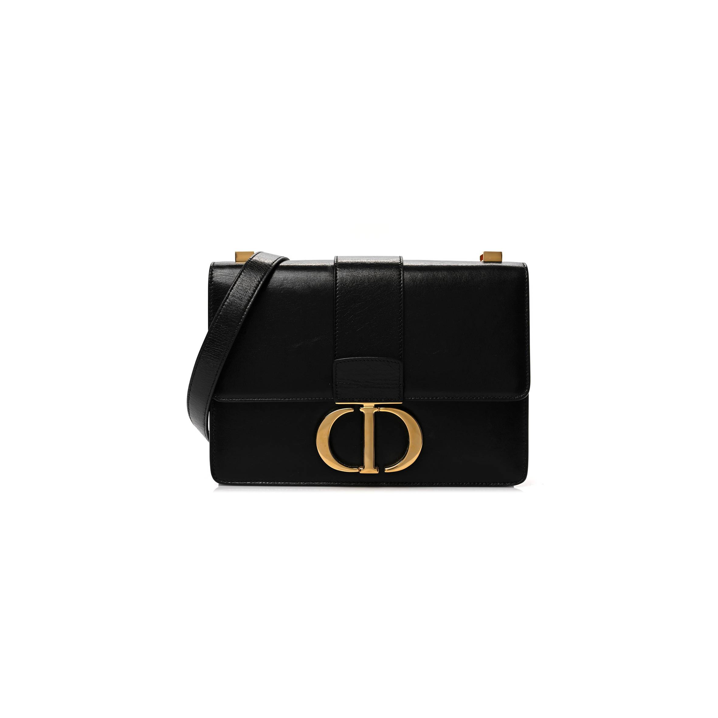 DIOR SHINY CRINKLED LAMBSKIN 30 MONTAIGNE FLAP BAG BLACK (24*18*6.4cm)