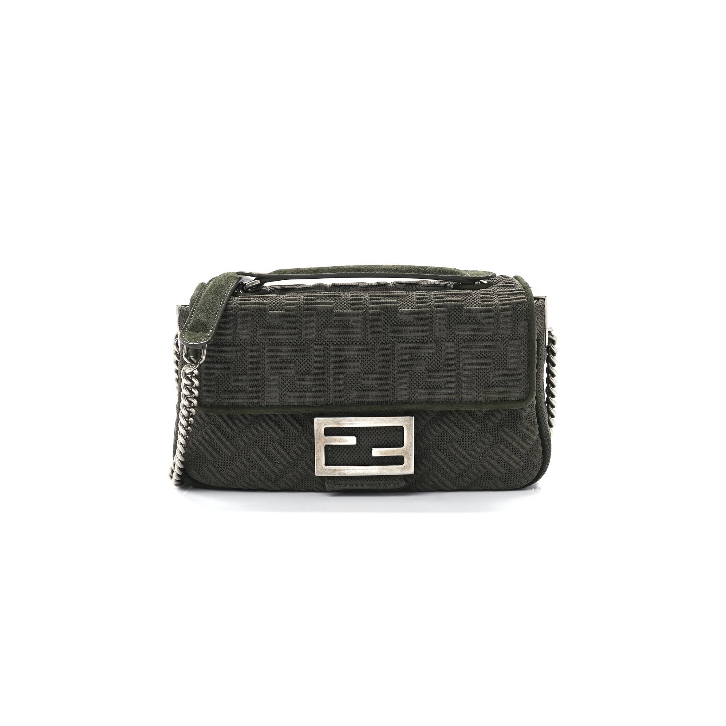 FENDI TECHNICAL FABRIC FF MIDI CHAIN BAGUETTE OLIVA (23*13*6cm)