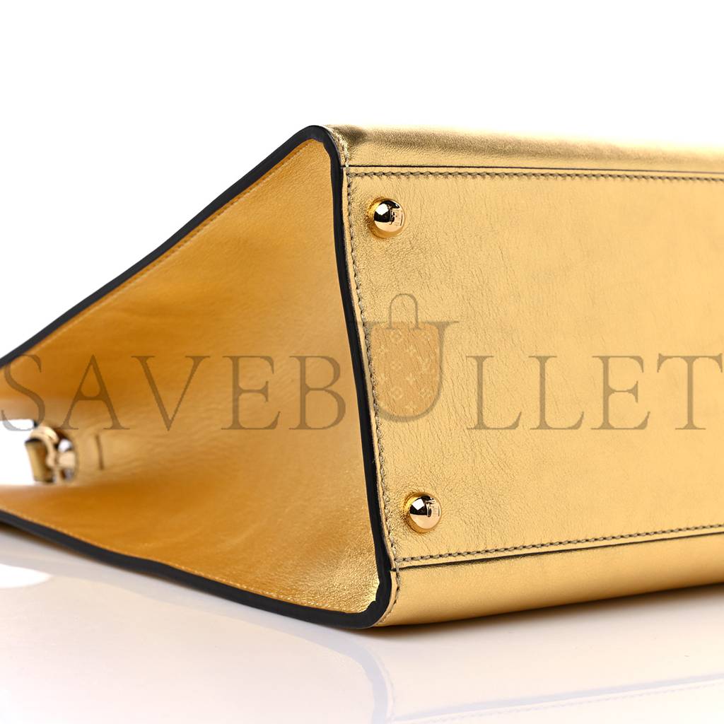 FENDI VITELLO CATALAN MIRROR PLEXIGLASS LOGO EMBOSSED MEDIUM FENDI SUNSHINE SHOPPER TOTE GOLD (36*30*14cm)