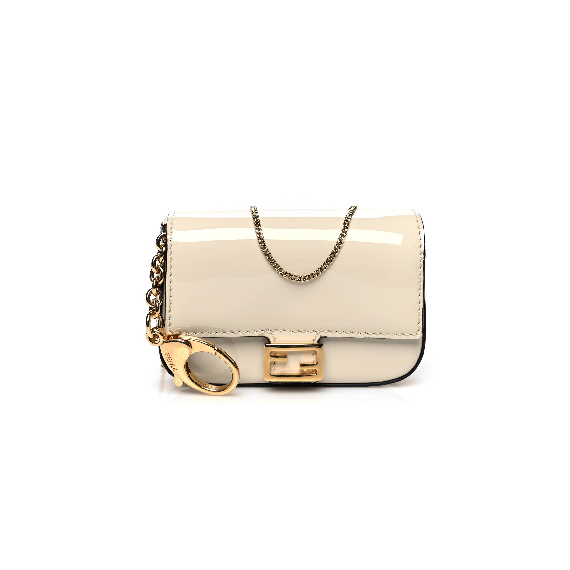 FENDI PATENT NANO BAGUETTE BELT CHARM WHITE (10*7*2cm)