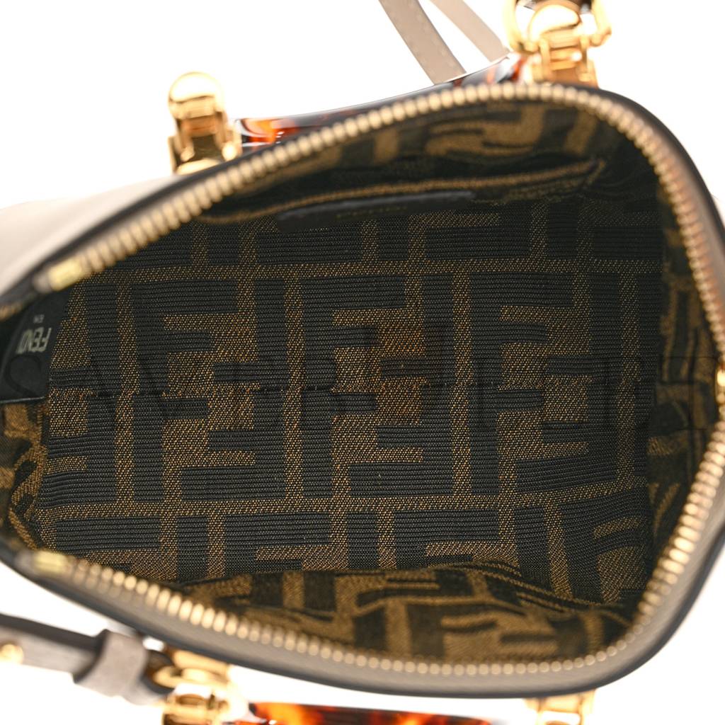 FENDI VITELLO KING PLEXIGLASS LOGO EMBOSSED MINI BY THE WAY TOP HANDLE BOSTON BAG TORTORA (18*11*8cm) 